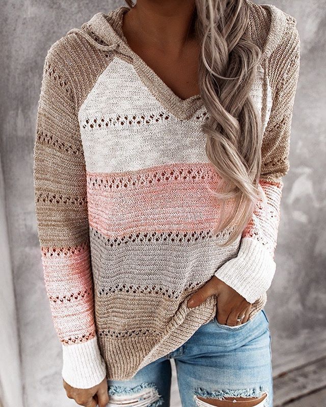 Women's Colour Block Knit Hoodie
