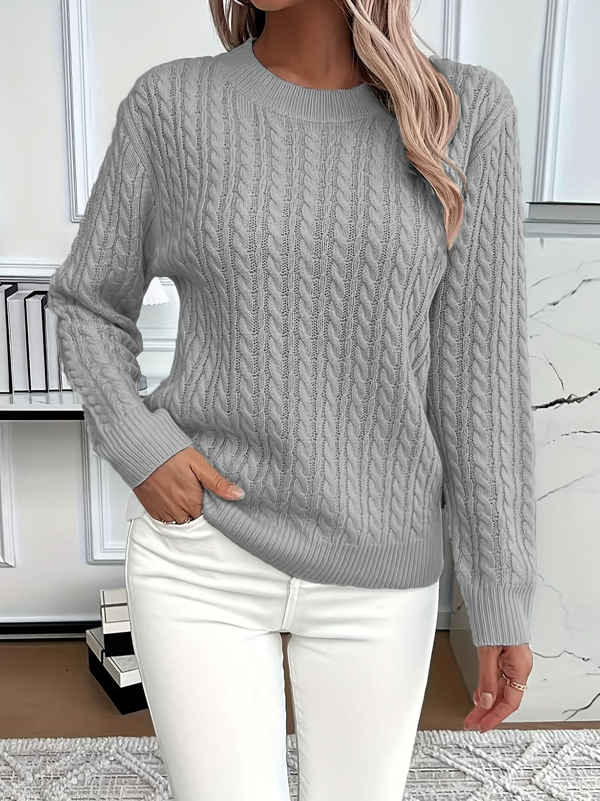 Women's Cable Knit Crew Sweater