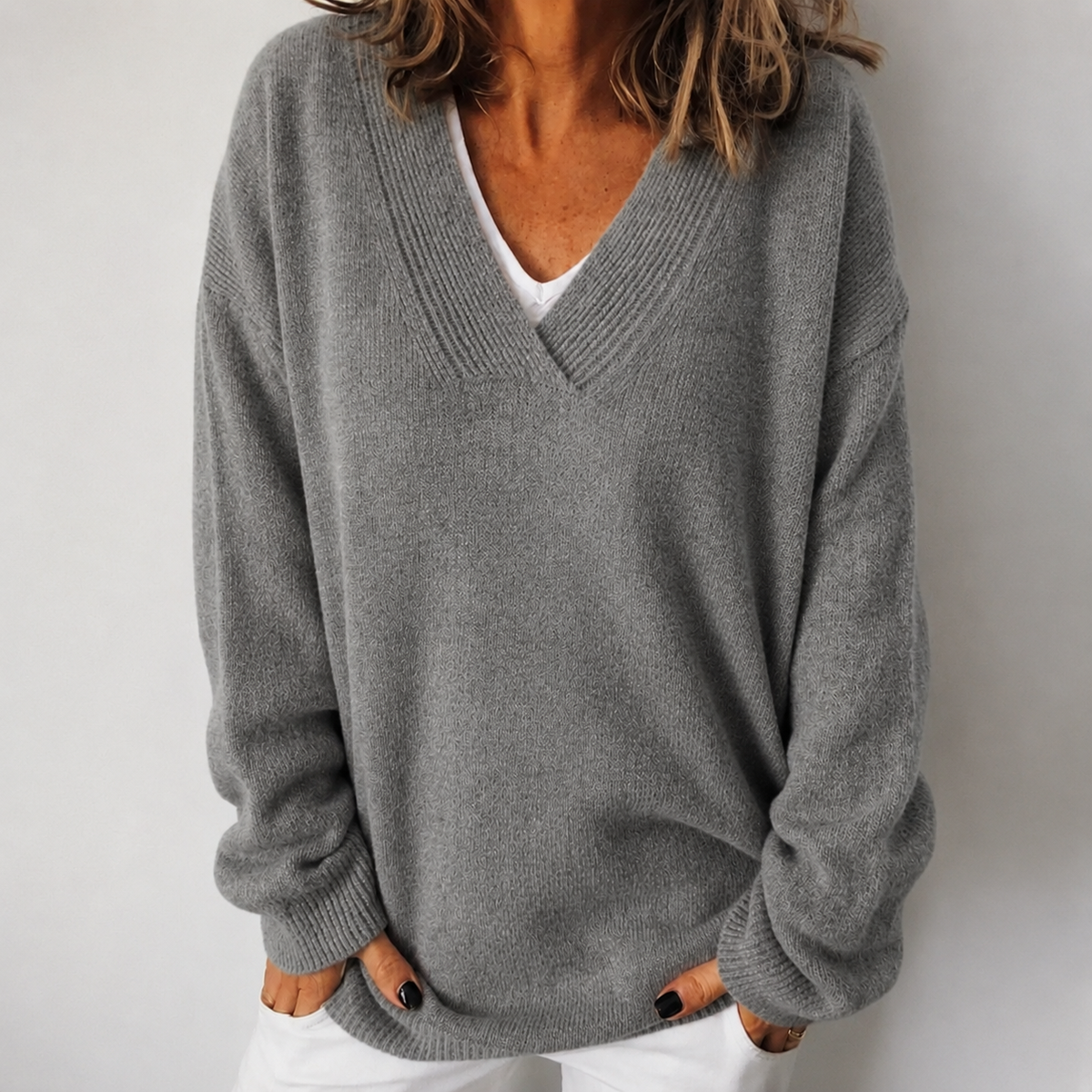 Women's Relaxed Deep V-Neck Sweater