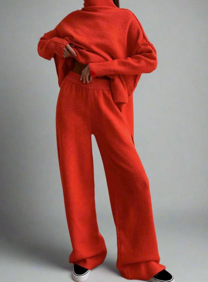Women's Turtleneck Knit Trouser Set