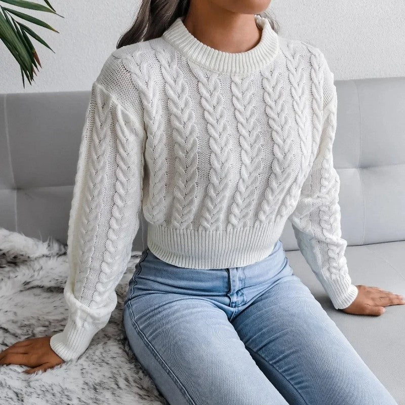 Women's Cropped Cable Knit Sweater