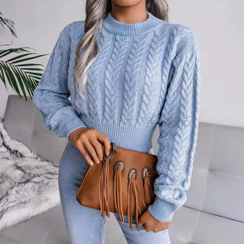 Women's Cropped Cable Knit Sweater