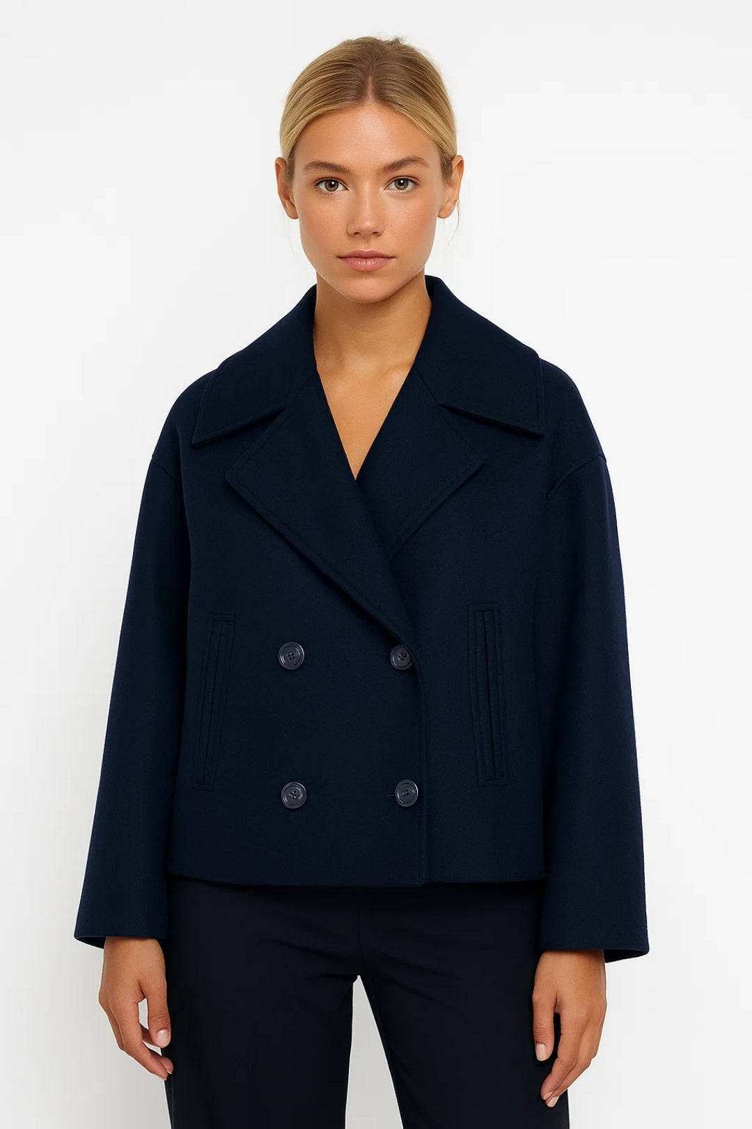 Women's Cropped Double Breasted Pea Coat