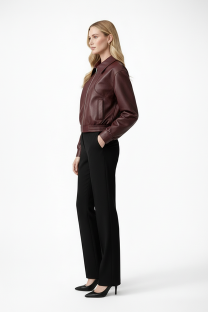Women's Leather Bomber Jacket