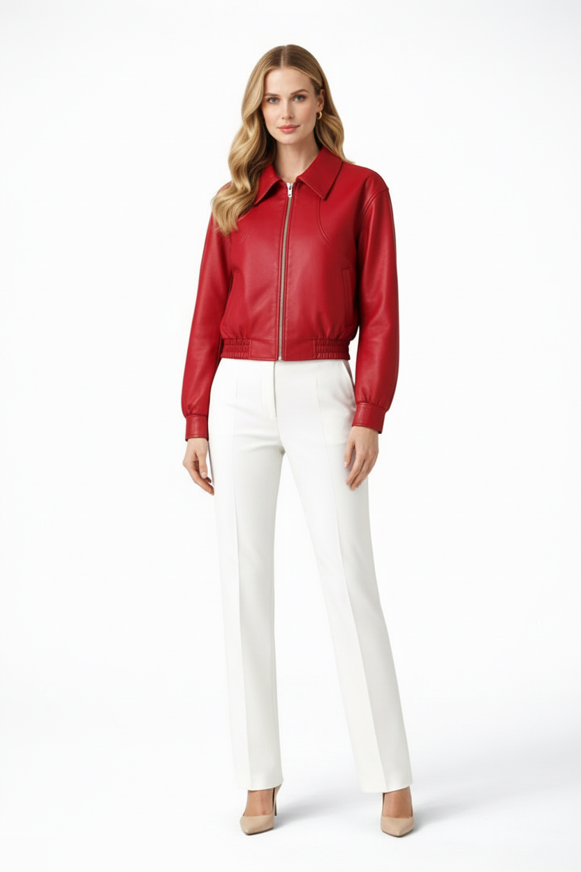 Women's Leather Bomber Jacket
