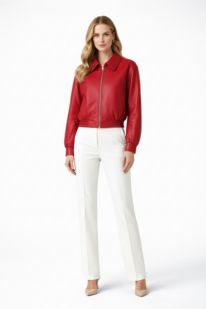Women's Leather Bomber Jacket