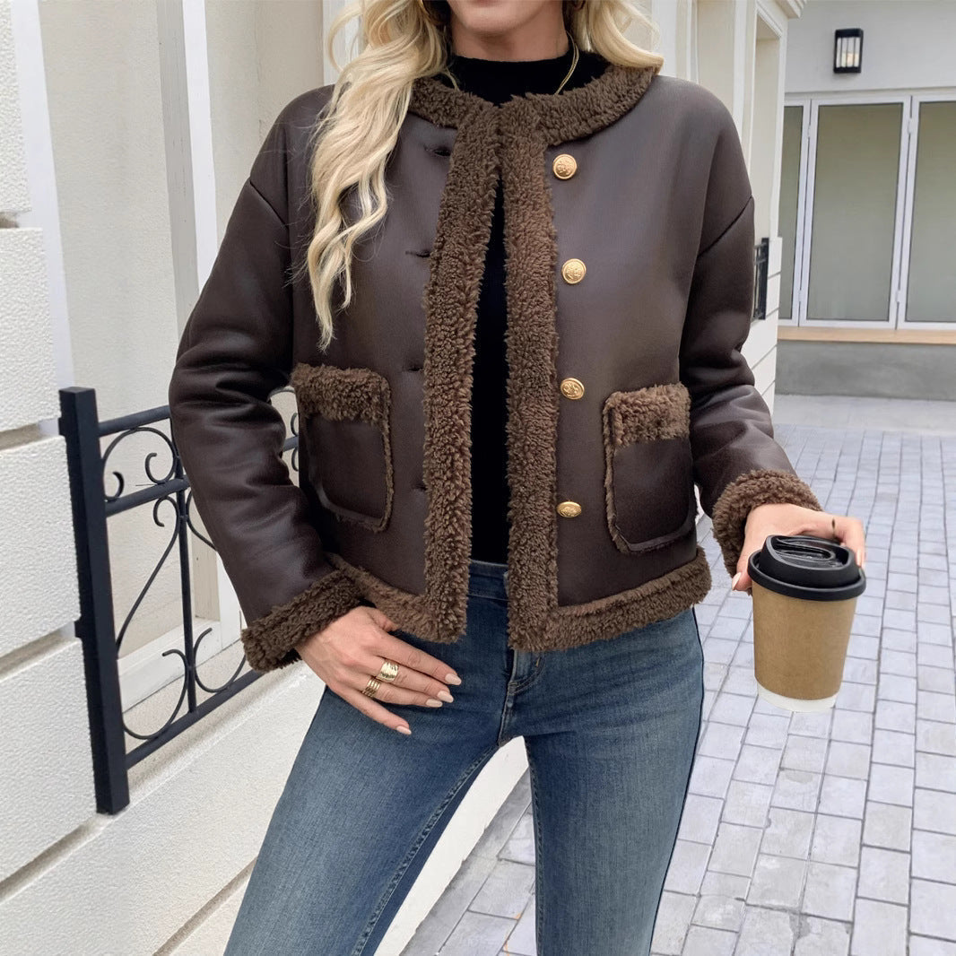 Women's Cropped Leather Sherpa Jacket