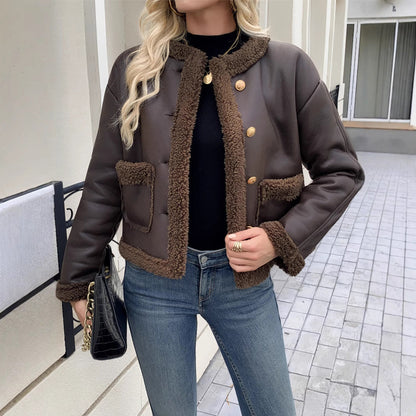 Women's Cropped Leather Sherpa Jacket