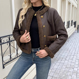 Women's Cropped Leather Sherpa Jacket