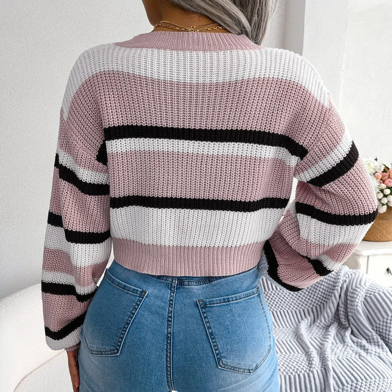 Women's Cropped Striped Knit Sweater