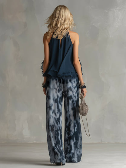 Women's Halter Ruffle Trouser Set