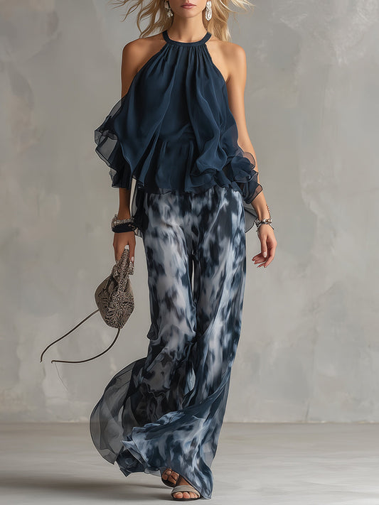 Women's Halter Ruffle Trouser Set