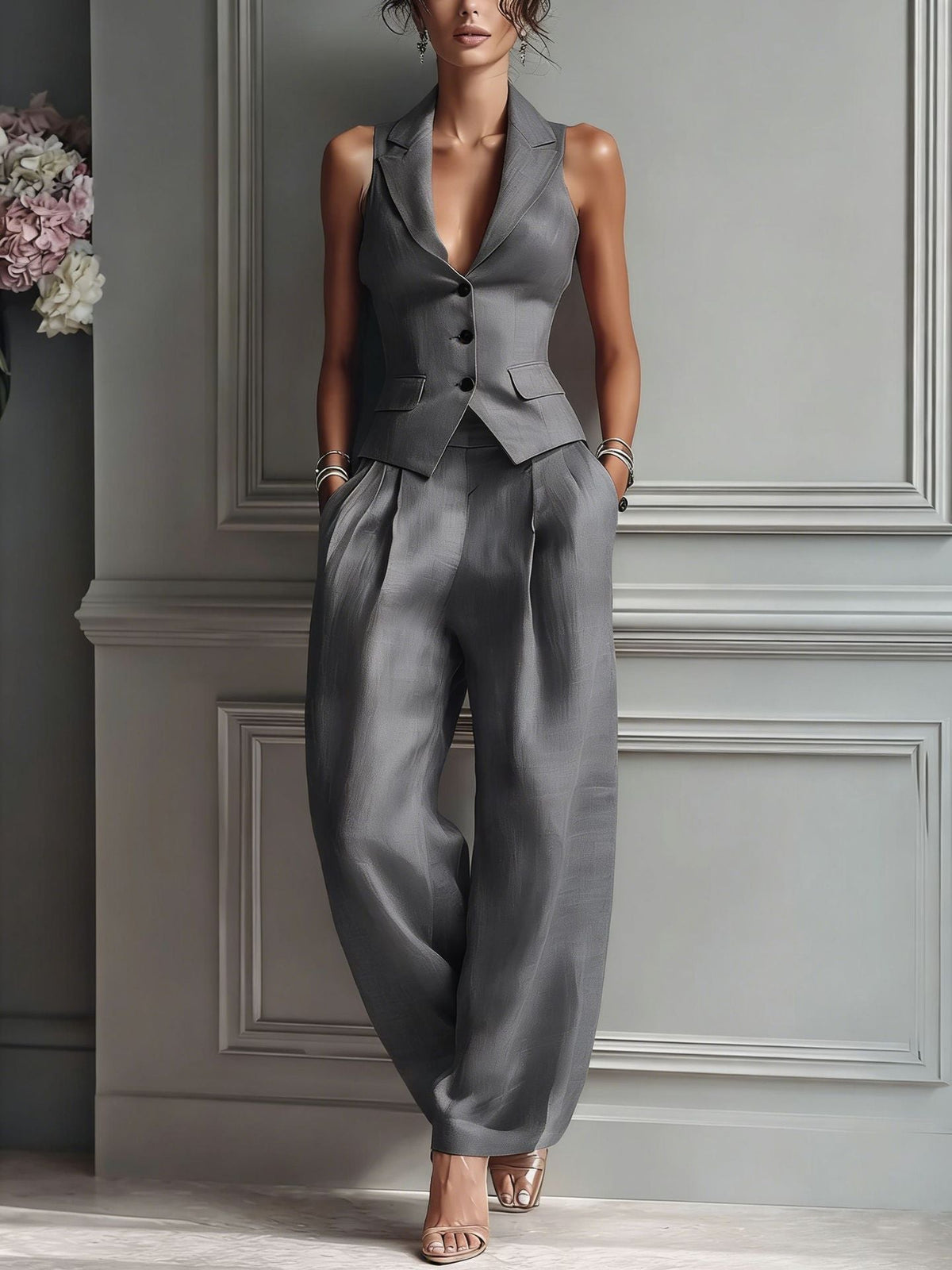 Women's Linen Waistcoat Trouser Set