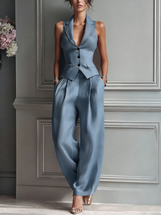 Women's Linen Waistcoat Trouser Set
