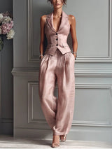 Women's Linen Waistcoat Trouser Set