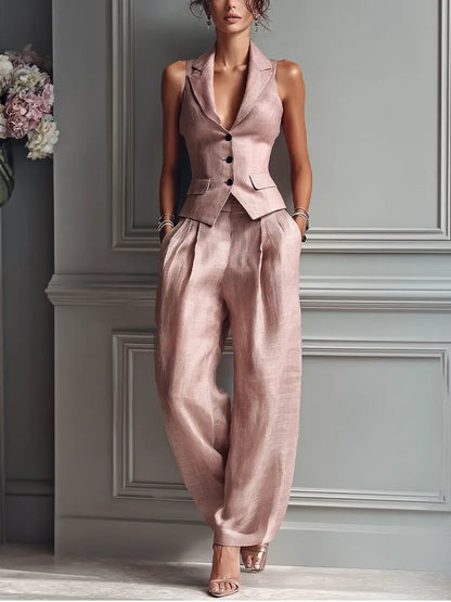 Women's Linen Waistcoat Trouser Set