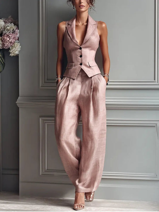 Women's Linen Waistcoat Trouser Set