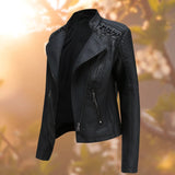 Women's Fitted Faux Leather Biker Jacket