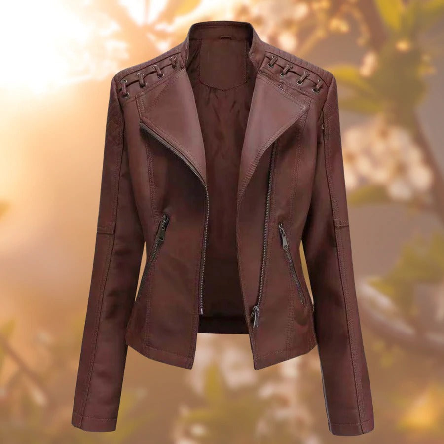 Women's Fitted Faux Leather Biker Jacket
