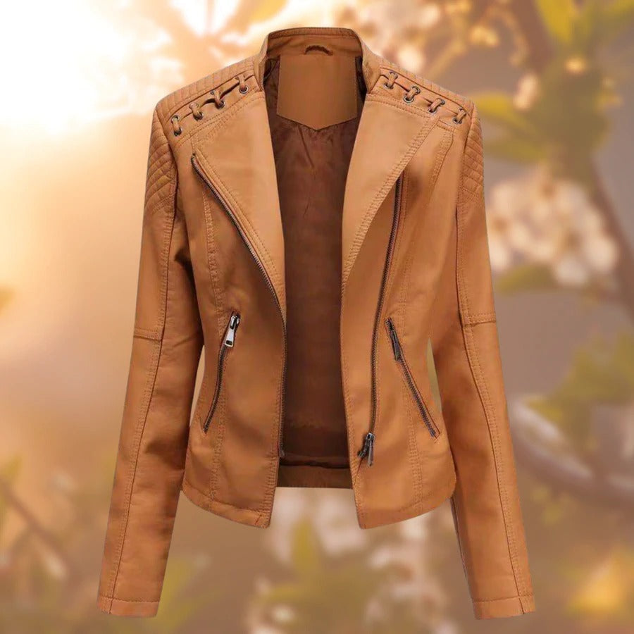 Women's Fitted Faux Leather Biker Jacket
