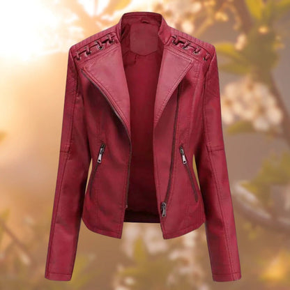 Women's Fitted Faux Leather Biker Jacket