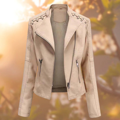 Women's Fitted Faux Leather Biker Jacket