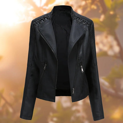 Women's Fitted Faux Leather Biker Jacket