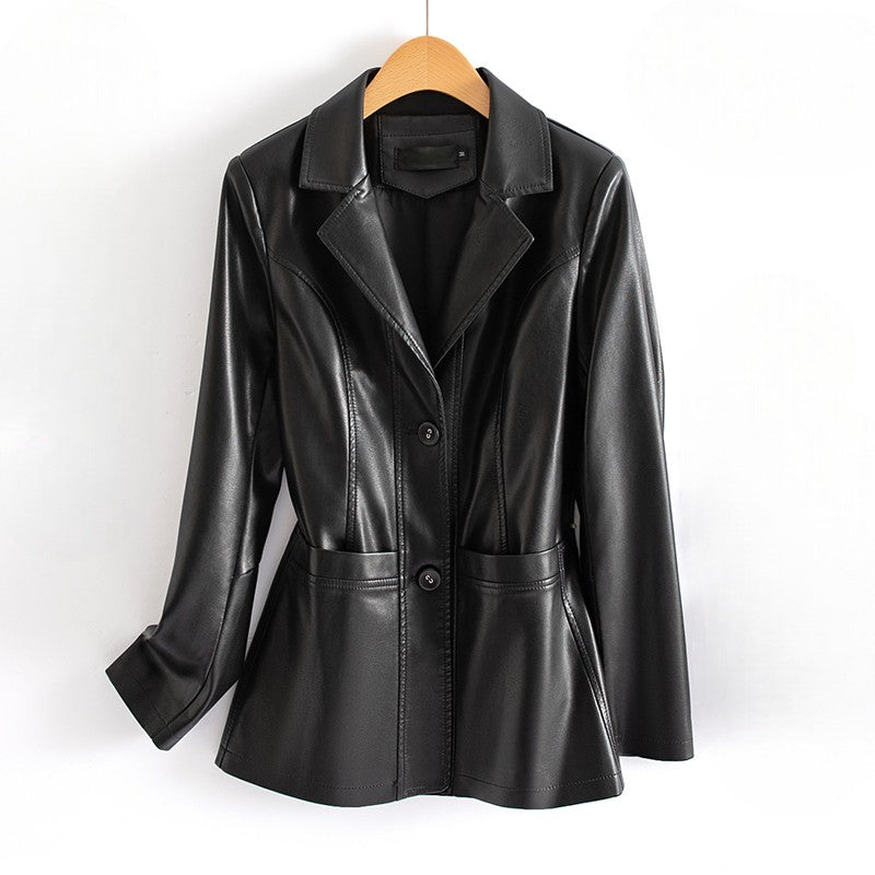 Women's Fitted Leather Waist Jacket