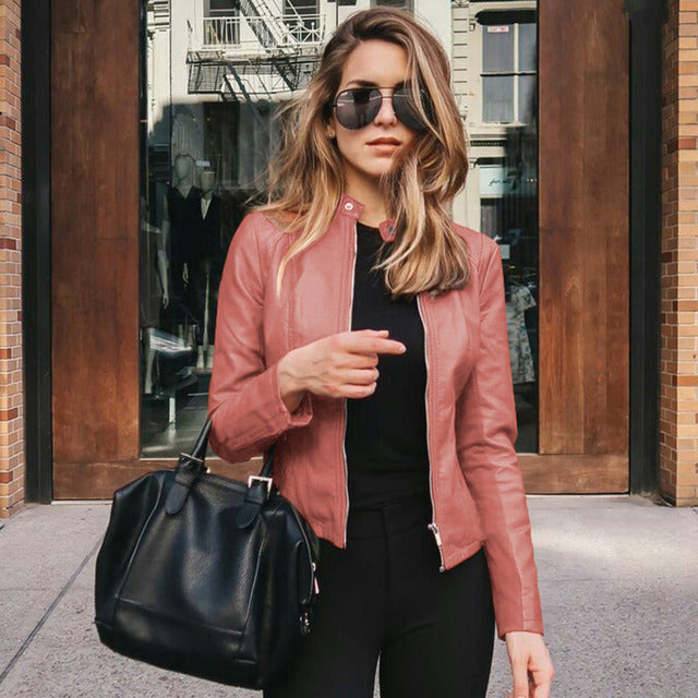 Women's Fitted Faux Leather Jacket