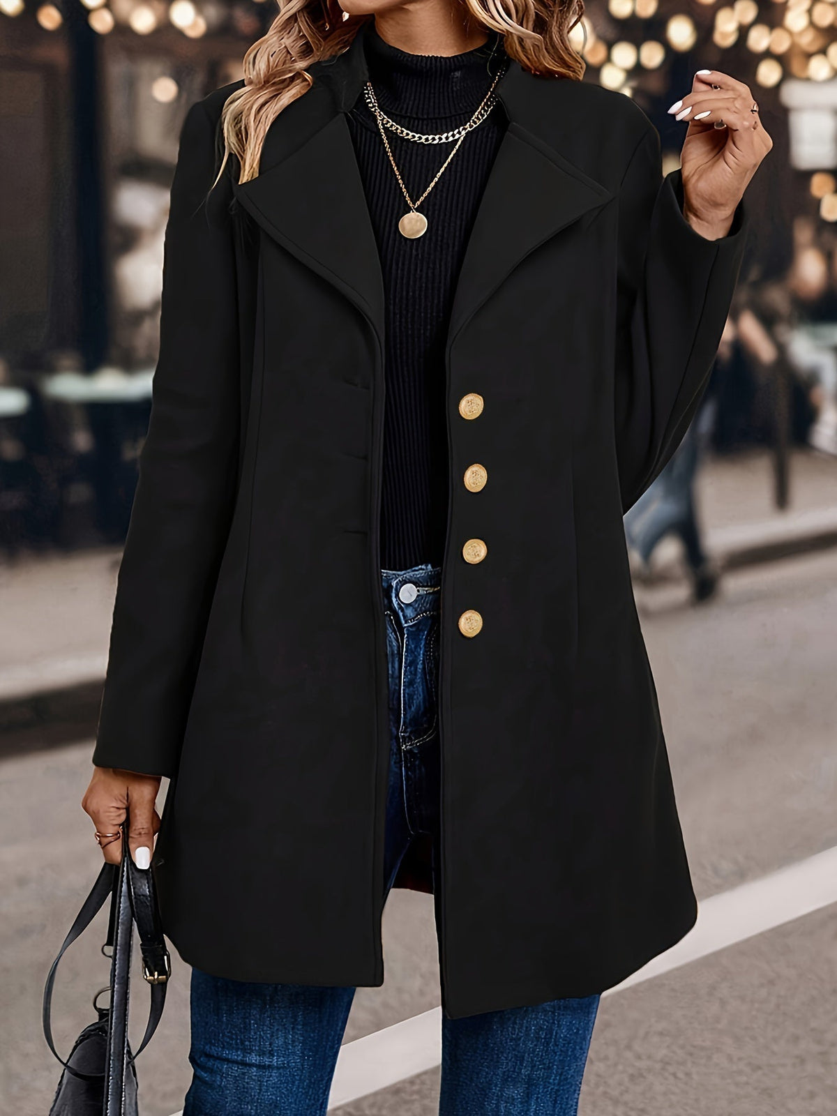 Women's Fitted Wool Gold Button Coat