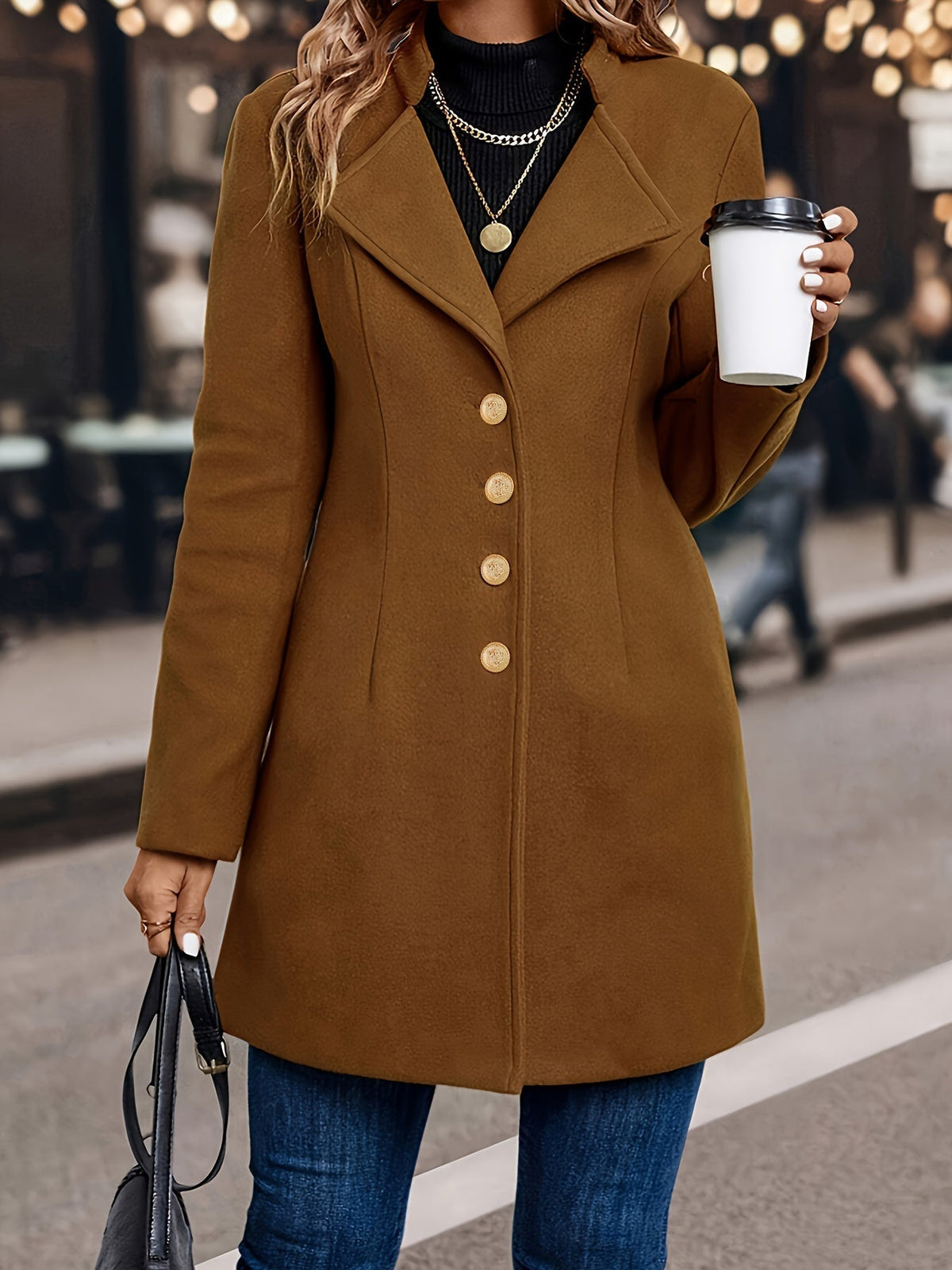 Women's Fitted Wool Gold Button Coat