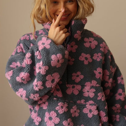 Women's Oversized Floral Fleece Jacket