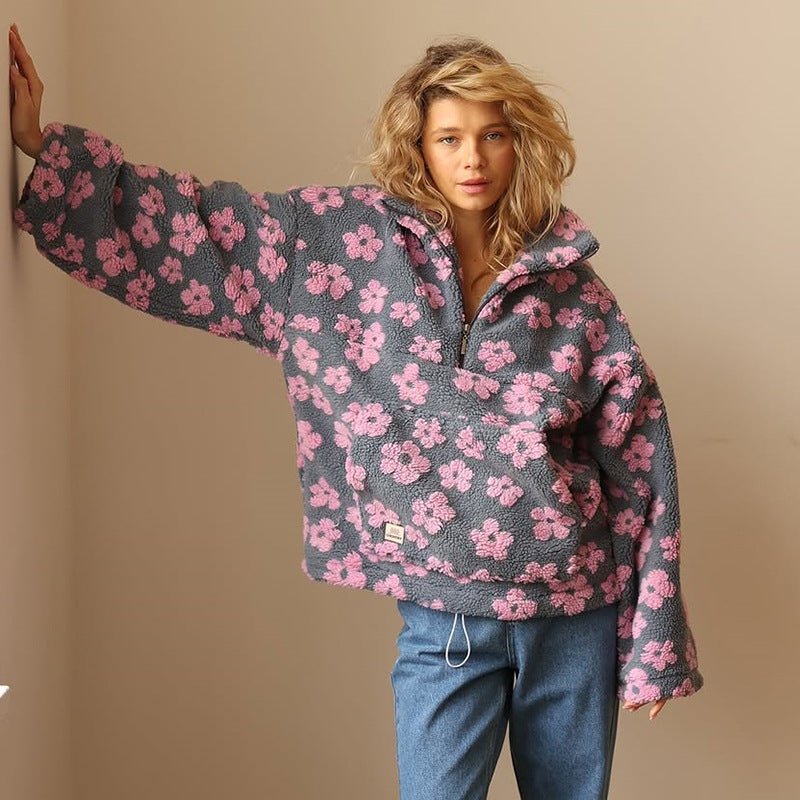Women's Oversized Floral Fleece Jacket