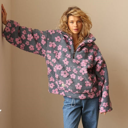 Women's Oversized Floral Fleece Jacket
