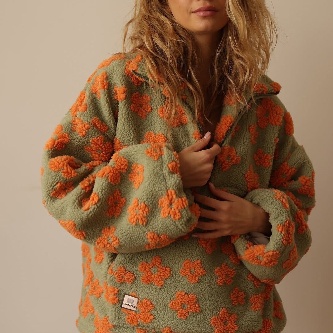 Women's Oversized Floral Fleece Jacket