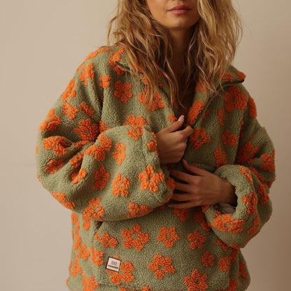 Women's Oversized Floral Fleece Jacket