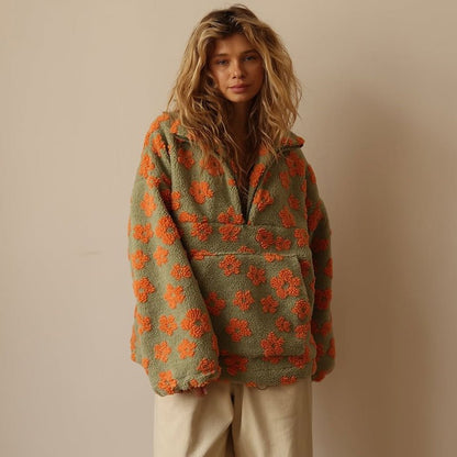 Women's Oversized Floral Fleece Jacket