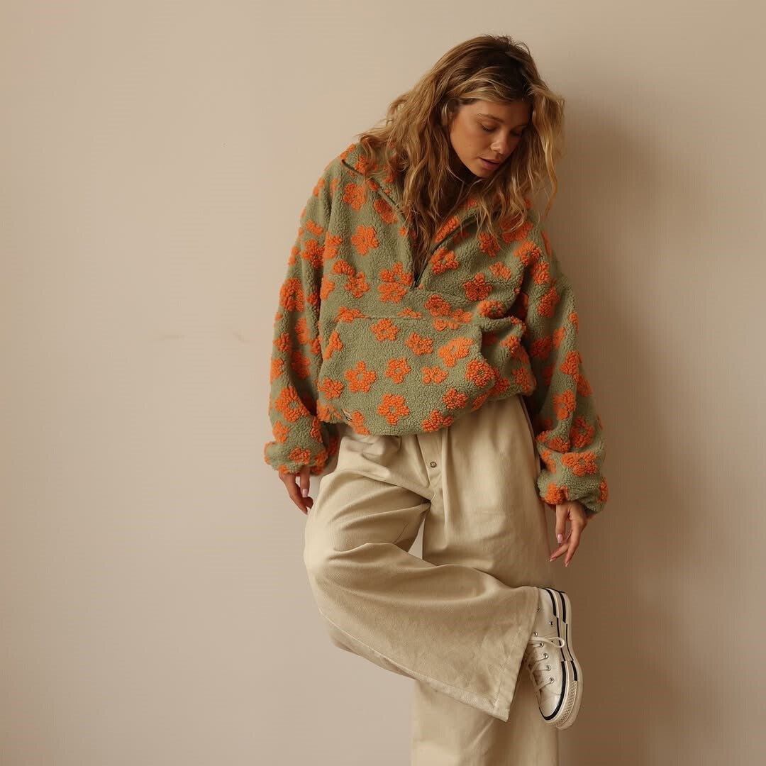 Women's Oversized Floral Fleece Jacket