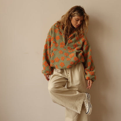 Women's Oversized Floral Fleece Jacket
