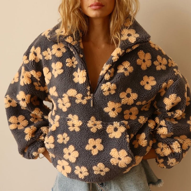 Women's Oversized Floral Fleece Jacket