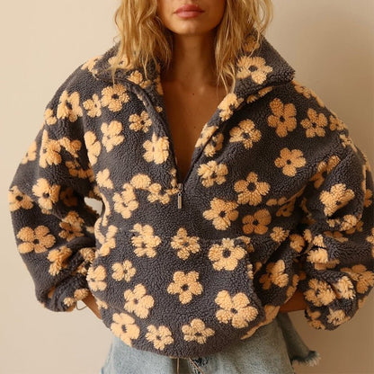 Women's Oversized Floral Fleece Jacket