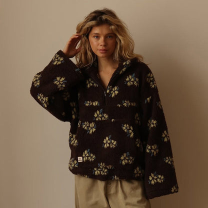 Women's Oversized Floral Fleece Jacket