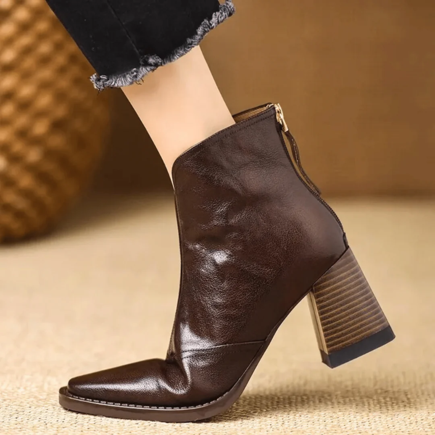 Women's V-Cut Leather Ankle Boots