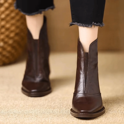 Women's V-Cut Leather Ankle Boots