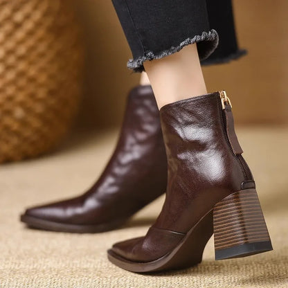 Women's V-Cut Leather Ankle Boots