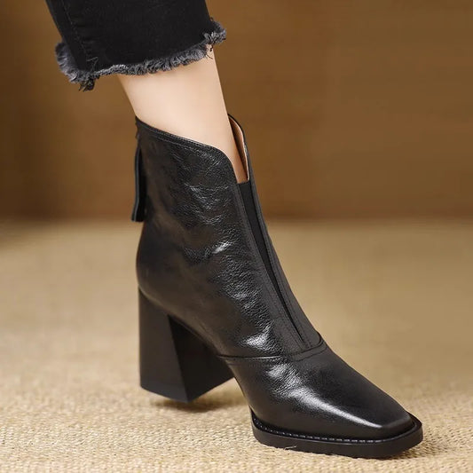 Women's V-Cut Leather Ankle Boots