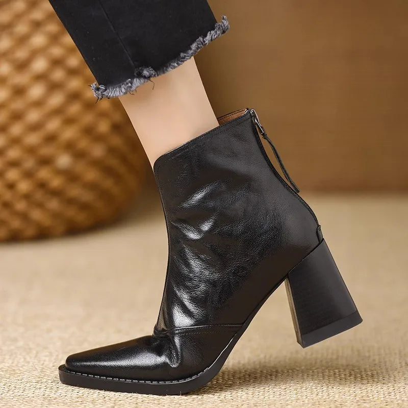 Women's V-Cut Leather Ankle Boots