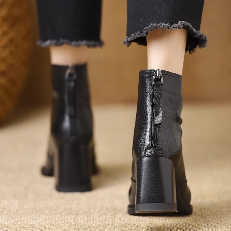 Women's V-Cut Leather Ankle Boots