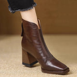 Women's V-Cut Leather Ankle Boots