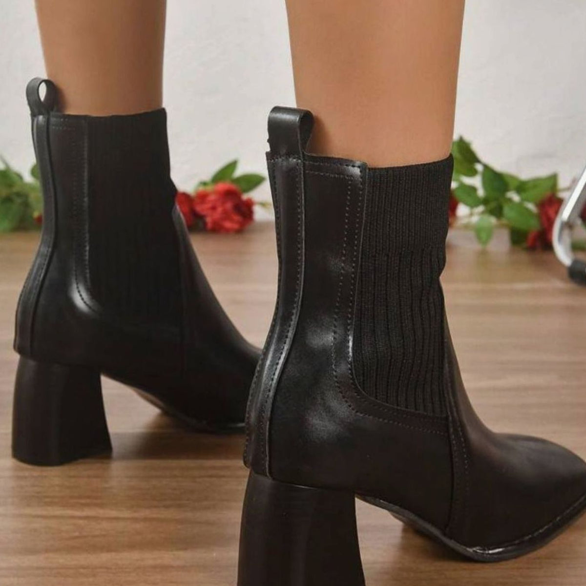 Women's Knit Panel Leather Boots